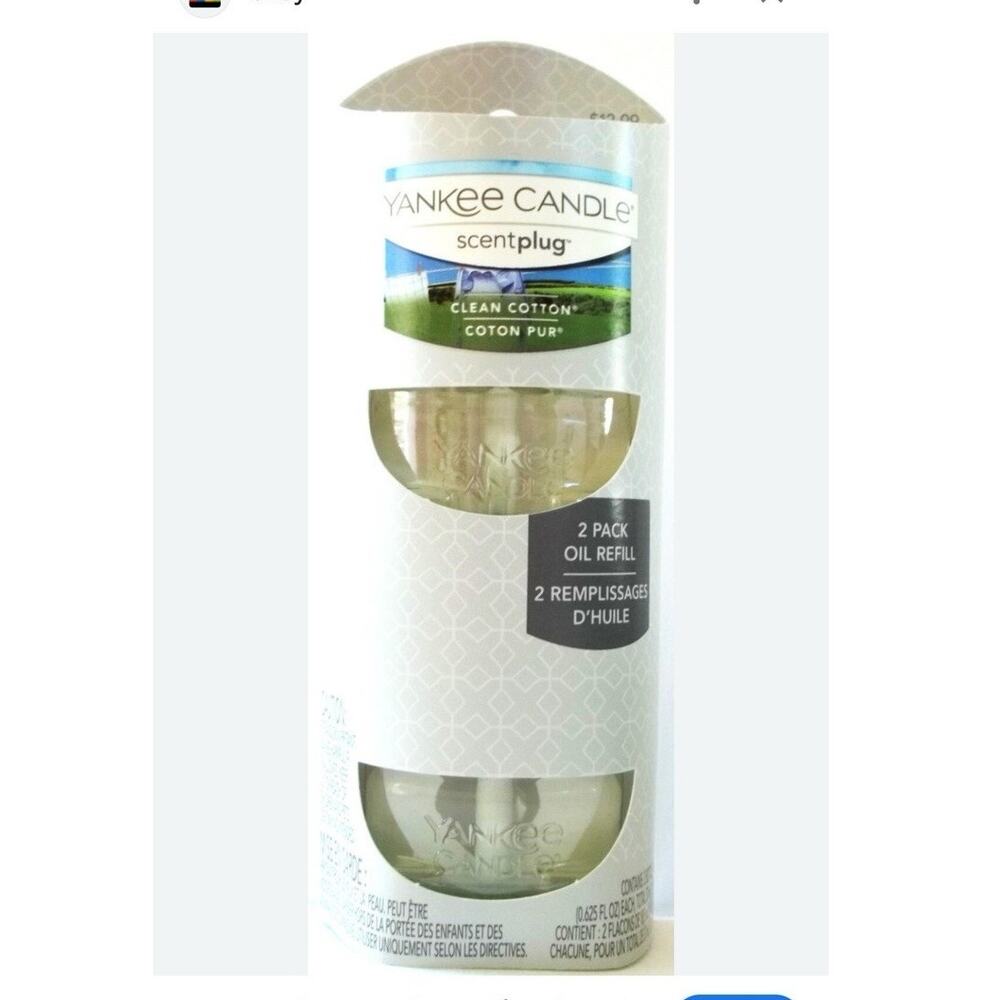 YANKEE CANDLE ScentPlug CLEAN COTTON Oil Refill Bulbs, NEW x 3